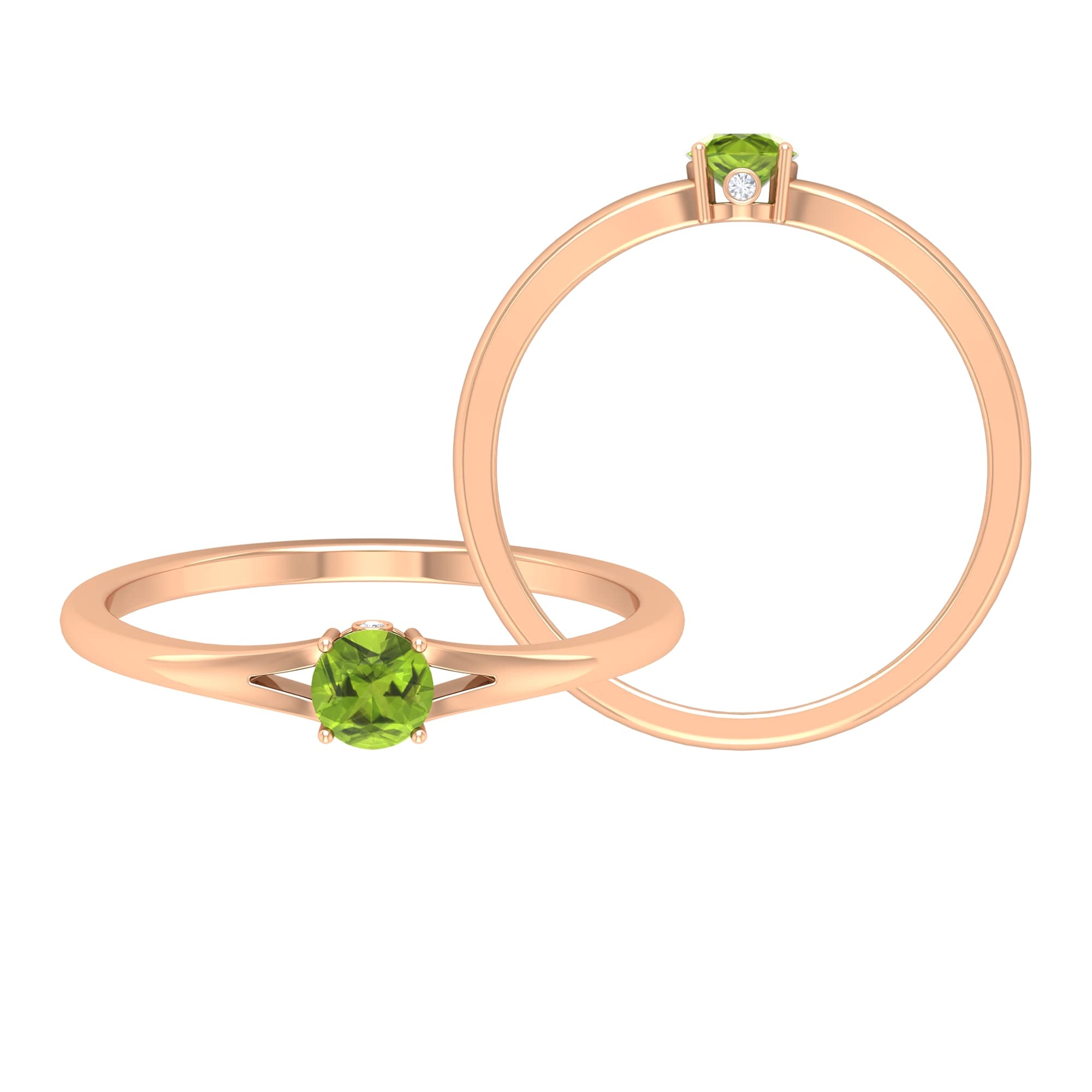 1/4 CT Peridot Solitaire Ring with Diamond Accents | 4MM Round Cut August Birthstone Ring | 14K Solid Gold Split Shank Ring | Perfect for Anniversary, Birthday & Special Occasion Gifts