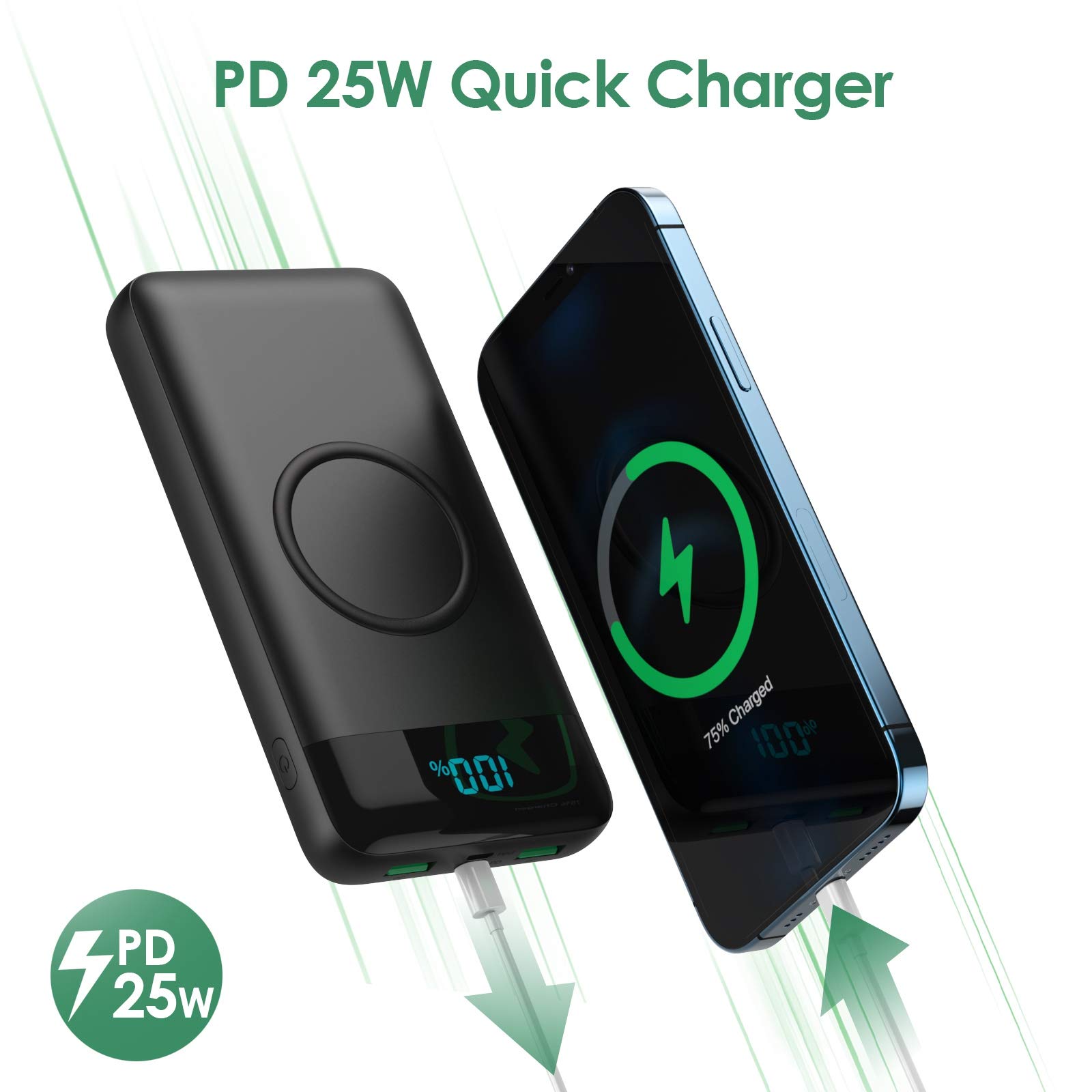 30,800mAh Wireless Portable Charger with 15W Wireless & 25W PD QC4.0 Fast Charging | Smart LCD Display USB-C Power Bank | 4 Output External Battery Pack for iPhone 16/15/14/13, Samsung Galaxy | Perfect for Travel, Camping, and Emergency Power Backup