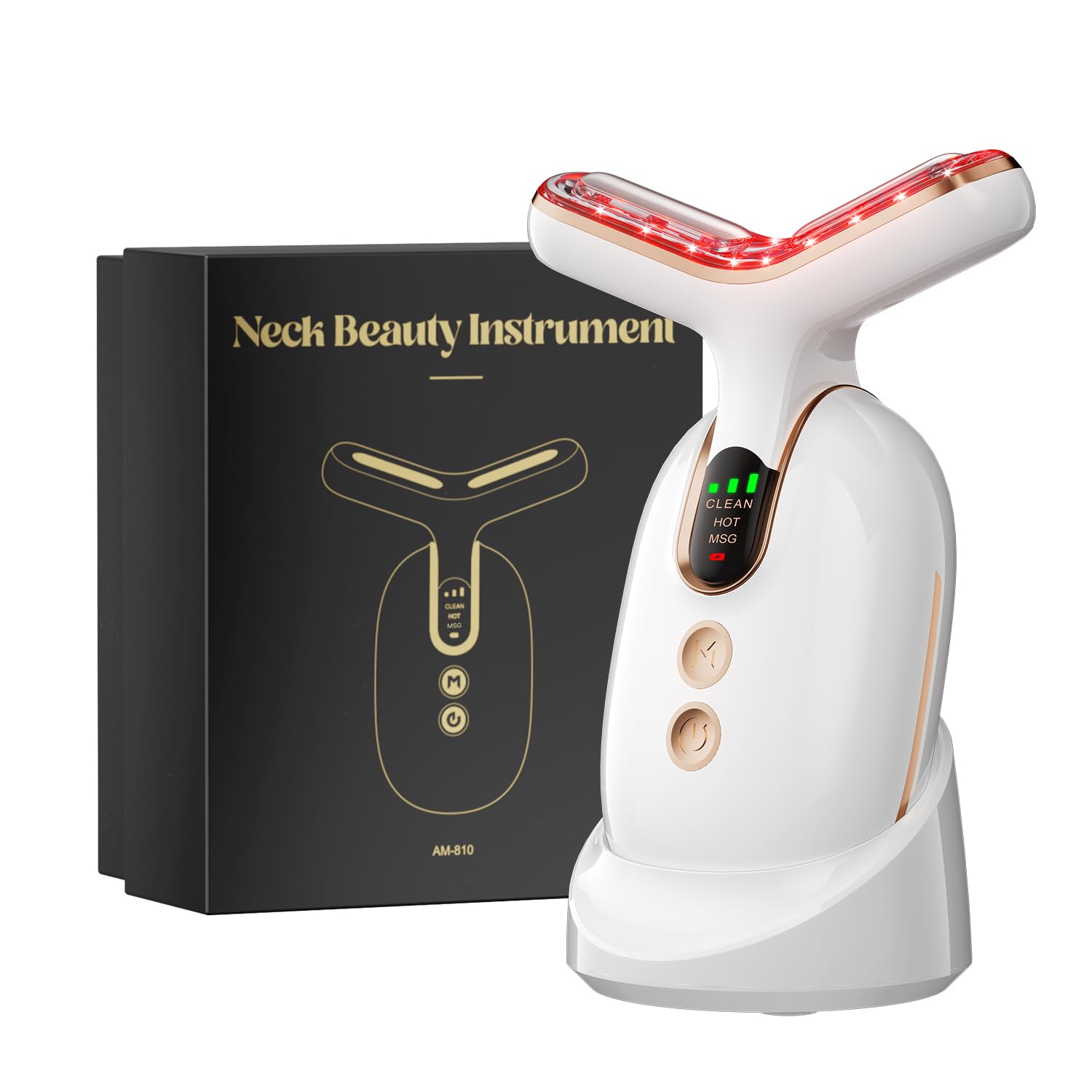 Neck & Face Massager with Vibration & Heat - Multifunctional Facial Sculpting Tool for Skin Care & Relaxation (White Gold) | Perfect for Home Spa, Anti-Aging Routine & Stress Relief