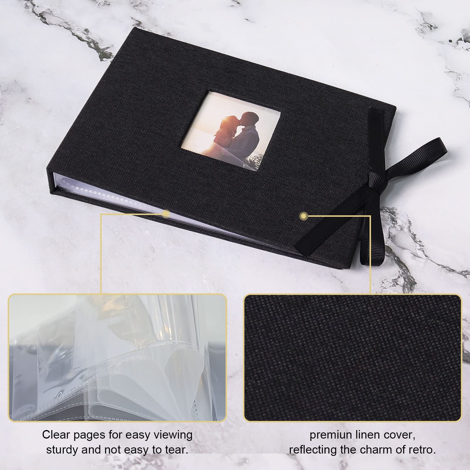 Vienrose 4x6 Small Photo Album - 2 Pack Mini Picture Book with 26 Clear Pockets (Holds 52 Photos) - Linen Fabric Cover for Postcards & Photographs | Perfect for Travel Memories, Baby Photos & Wedding Keepsakes