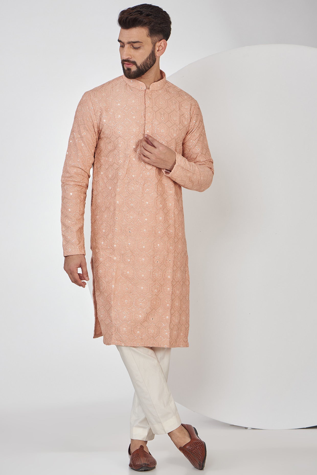 Elegant Peach Chikankari Kurta for Women - Traditional Indian Embroidered Tunic Top - Perfect for Festivals, Weddings & Casual Wear