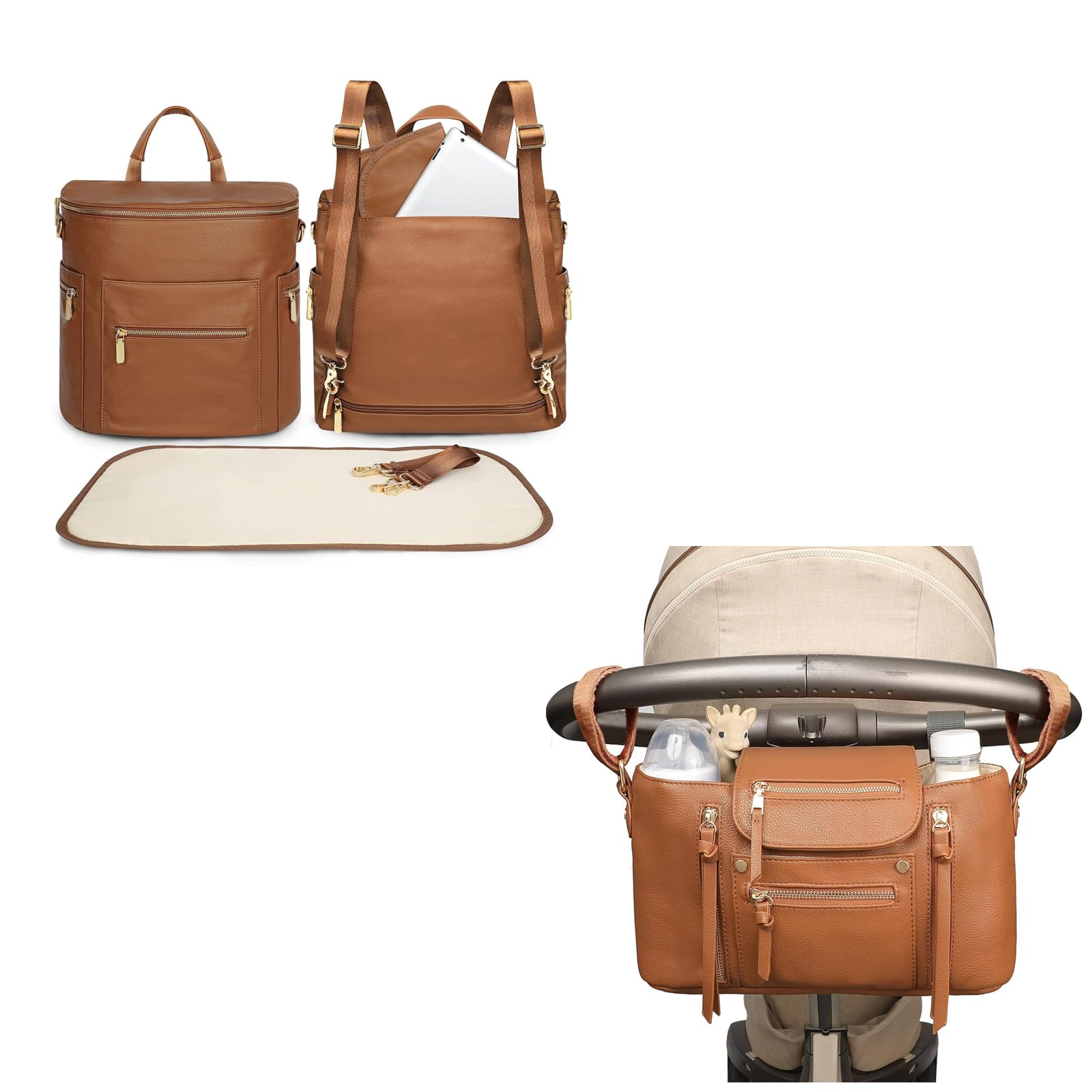 Premium Leather Diaper Backpack for Moms - Stylish Baby Bag with Changing Pad & Stroller Organizer | Perfect for Travel, Daycare & On-the-Go Parenting