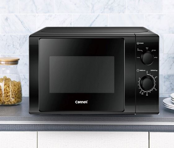 Cornell CMOS201BK 20L Black Microwave Oven - Compact Countertop Appliance for Small Kitchens, Dorms & Offices