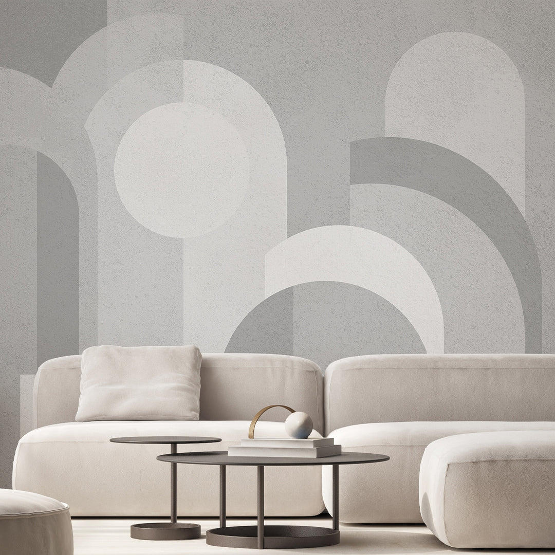 Modern Gray Geometric Shapes Wall Mural AM002 - Self-Adhesive Peel and Stick Wallpaper for Living Room, Bedroom, Office Decor