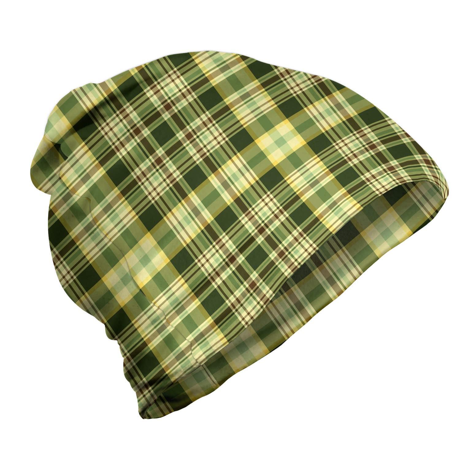 Ambesonne Unisex Winter Beanie Hat - Scottish Plaid Quilted Design for Men & Women - Warm Knit Cap for Hiking, Camping & Outdoor Activities in Cold Weather
