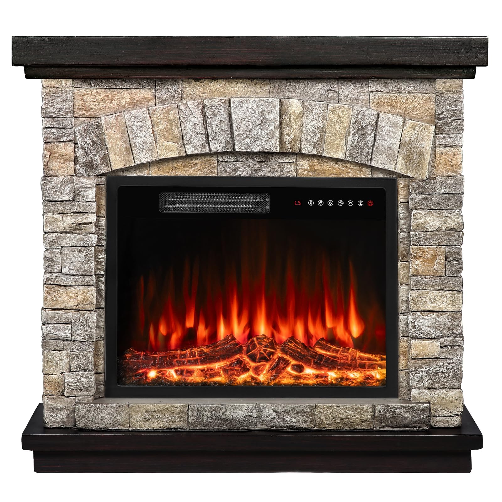 BOSSIN 36 Inch Electric Fireplace with Mantel - 23 Inch Insert, Freestanding TV Stand Heater with Remote Control & Timer, Realistic LED Flame - Faux Stone Gray - Perfect for Living Room, Bedroom & Office Warming