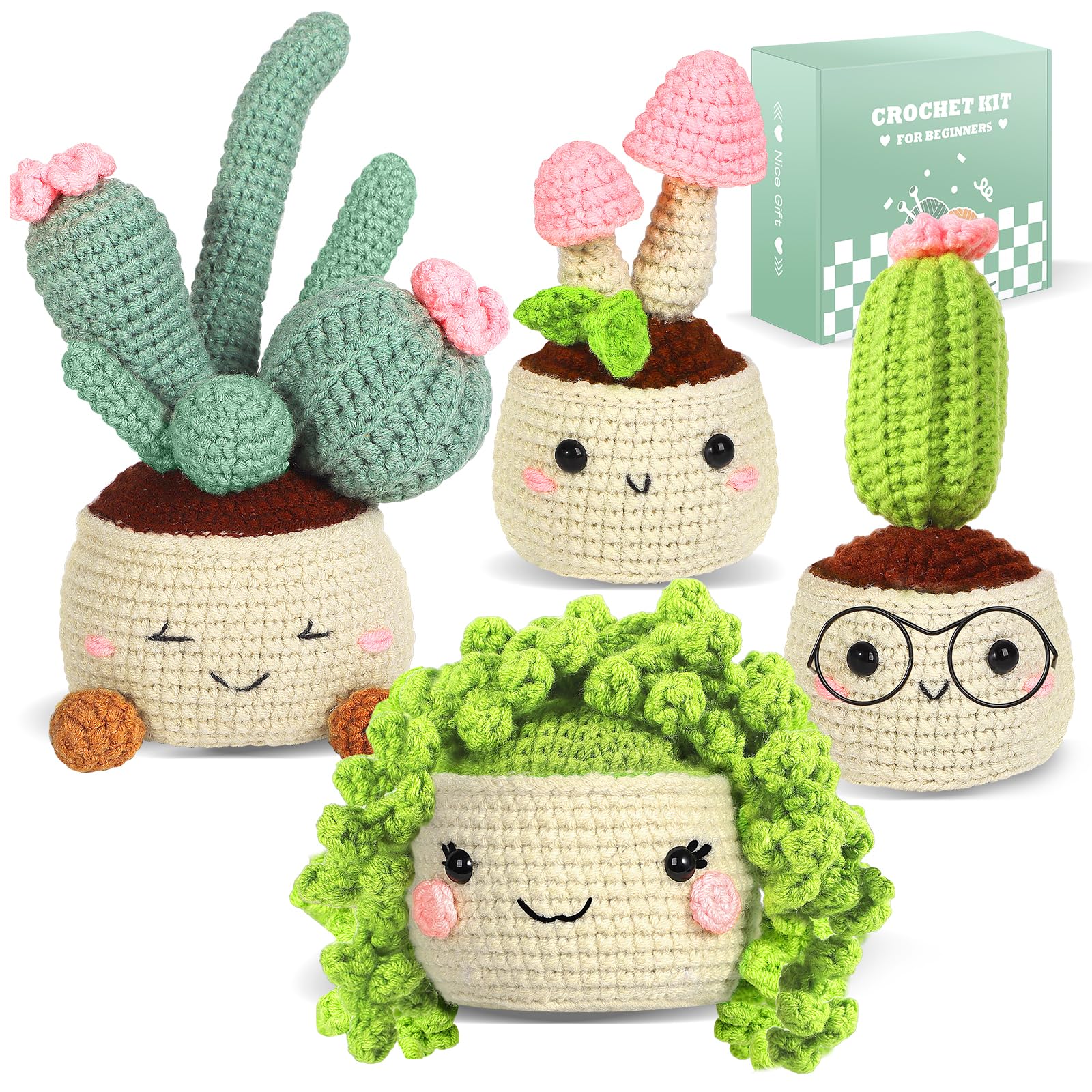 Takyu 4-Pack Beginner Crochet Kit for Adults & Kids - Complete Crochet Starter Set with Step-by-Step Video Tutorials - Perfect for DIY Plant Crafts, Home Decor & Gift Making