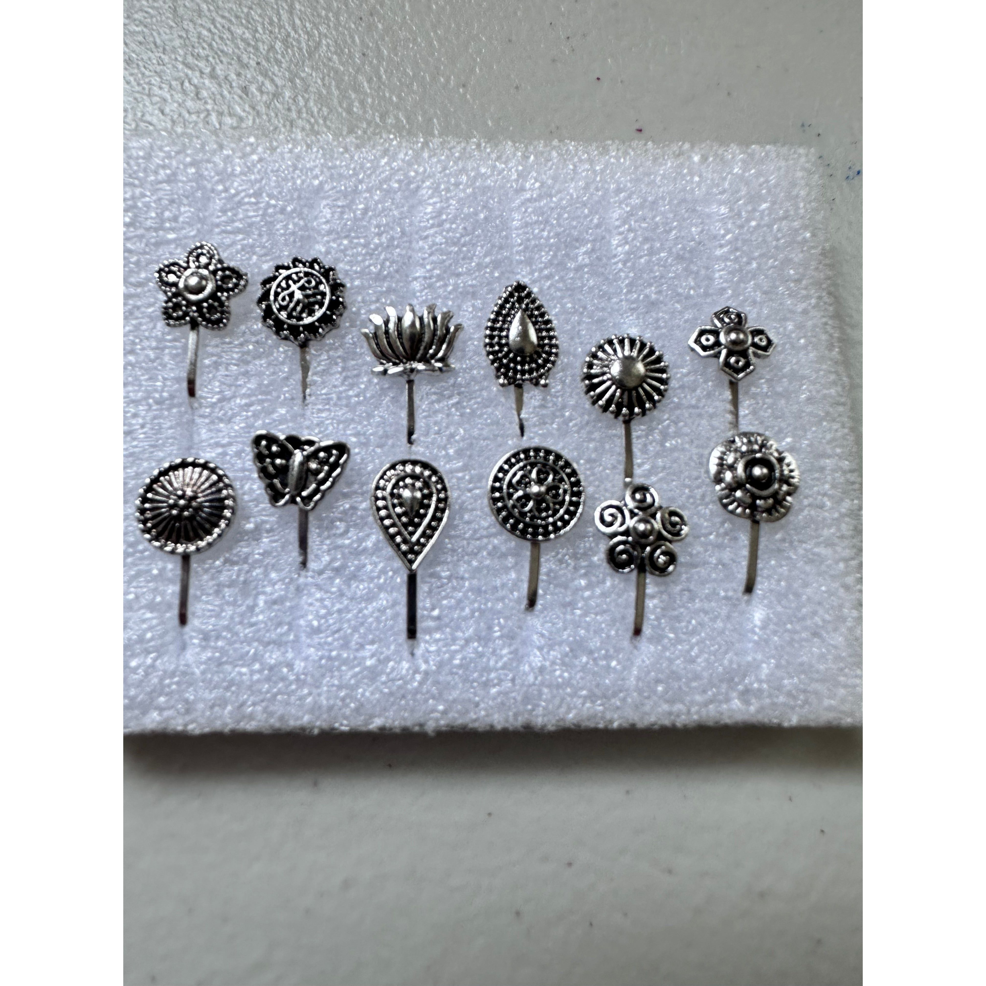 12 Pack Oxidized Nose Rings for Women - Hypoallergenic Indian Nose Pins for Daily Wear, Parties & Festivals