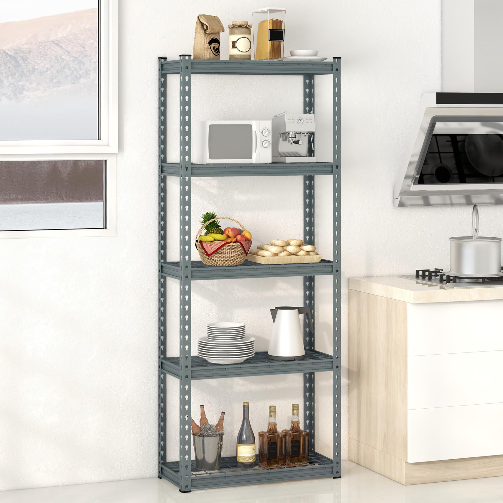 Goplus 5-Tier Heavy Duty Metal Shelving Unit - Adjustable Wire Storage Rack with Anti-Slip Foot Pads, 12