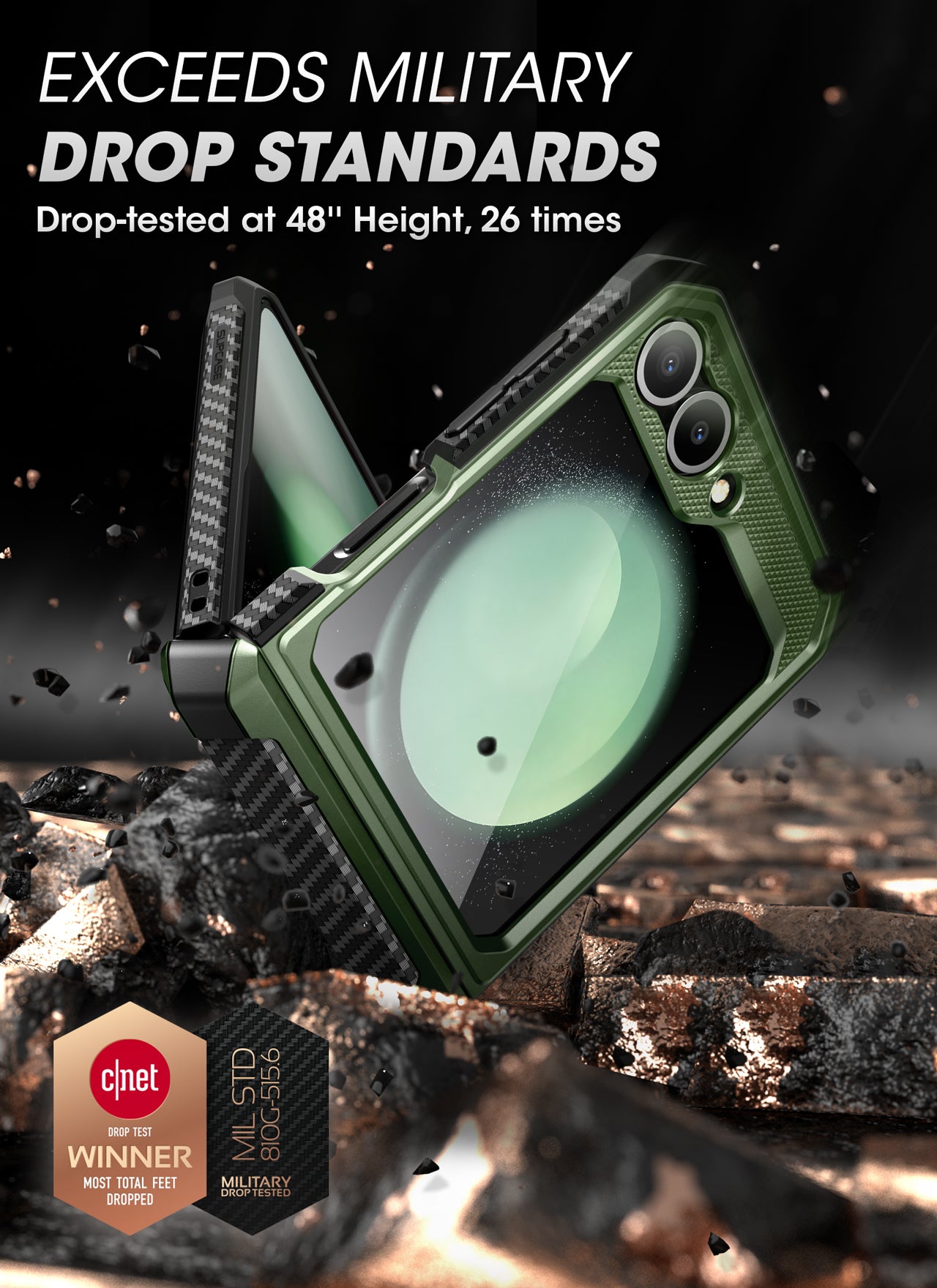 Samsung Galaxy Z Flip6 Unicorn Beetle PRO Heavy Duty Rugged Case with Belt Clip - Dark Green Protective Cover for Outdoor, Work & Daily Use