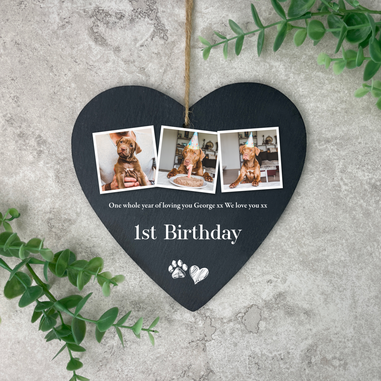 Custom Engraved Pet Memorial Slate - Personalized Photo Hanging Heart Decor (15x16cm) - Perfect for Pet Loss Gifts, Memorial Keepsakes & Home Decor