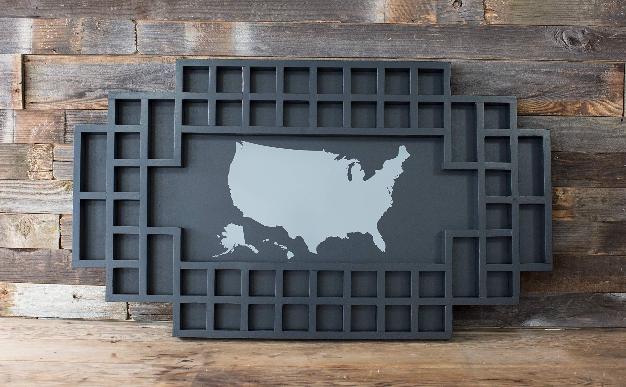 52-Slot Shot Glass Display Frame - Solid Wood Shot Glass Holder with World Map Design - 46.5x28 Inch Wall Mount Organizer (Black, US Map) - Perfect for Home Bars, Man Caves & Whiskey Collections
