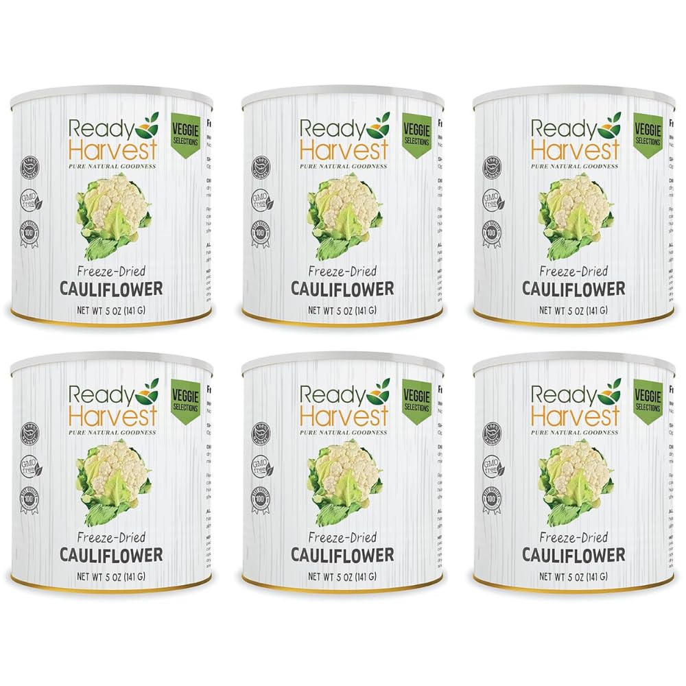 Freeze-Dried Whole Cauliflower in #10 Can | Emergency Food Storage, Camping & Survival Supplies | 25-Year Shelf Life | 6-Pack | Perfect for Prepping, Outdoor Adventures & Long-Term Food Preservation