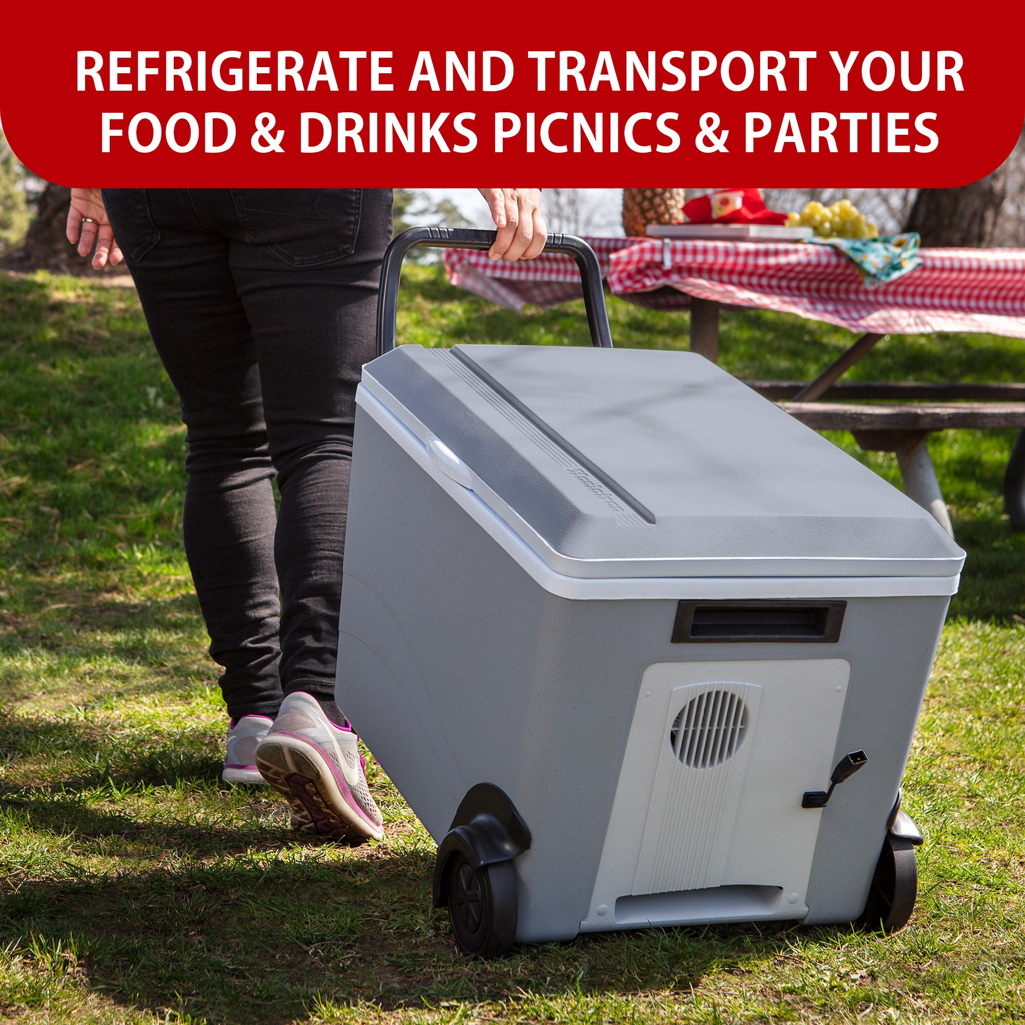 Koolatron 12V Electric Cooler and Warmer - 34L (36qt) Rolling Thermoelectric Car Fridge for Vehicles, Trucks & RVs - Dual-Power 12V DC Plug-in Portable Refrigerator - Perfect for Road Trips, Camping & Work Travel - Gray