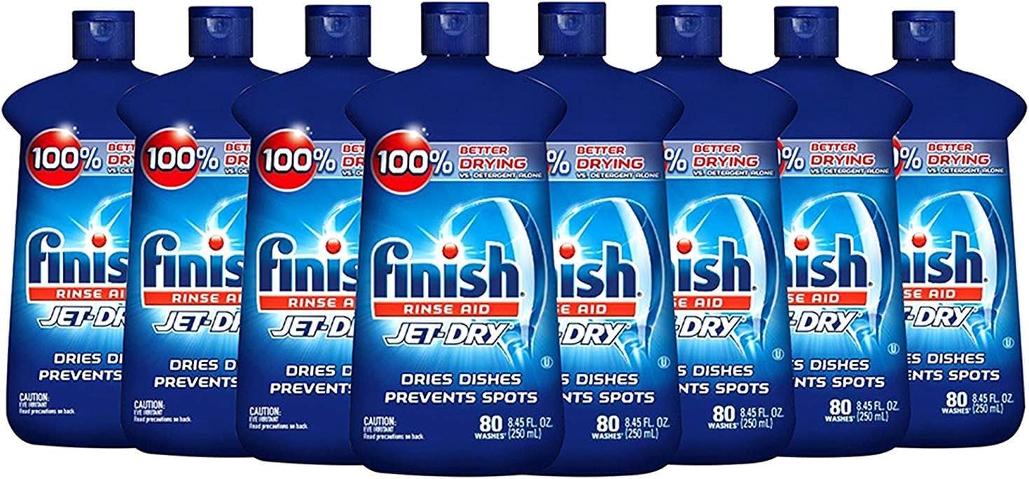 Finish Jet-Dry Rinse Aid - Dishwasher Rinse Agent & Drying Agent, 8.45 oz (Pack of 8) | Prevents Spots & Film, Enhances Drying | Perfect for Glassware, Silverware & Everyday Dishes