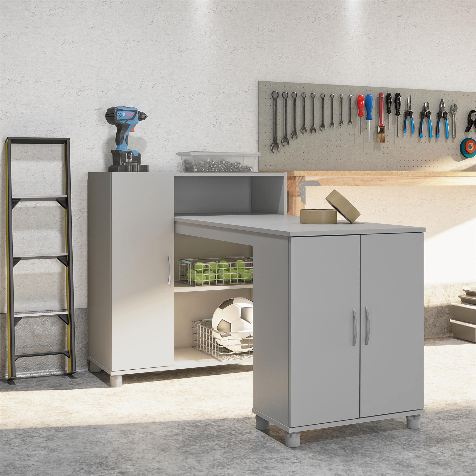 Lory Hobby and Craft Desk with Storage Cabinet in Dove Gray - Perfect for DIY Projects, Scrapbooking & Home Office Organization