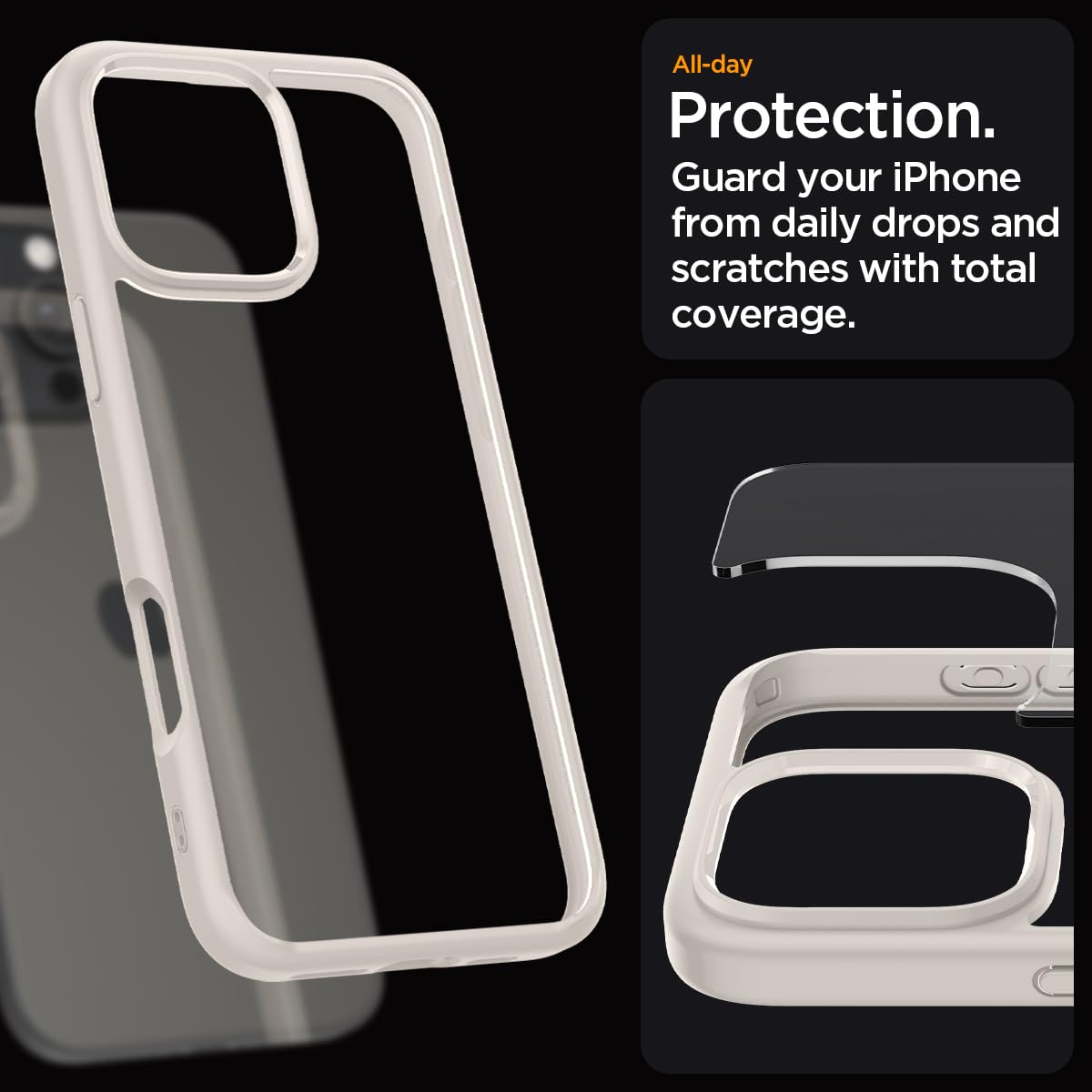 Spigen Ultra Hybrid Case for iPhone 16 Pro Max - Shockproof Clear Protective Cover with Military-Grade Protection | Compatible with Apple iPhone 16 Pro Max (2024) in Natural Titanium | Perfect for Daily Use, Travel & Outdoor Activities