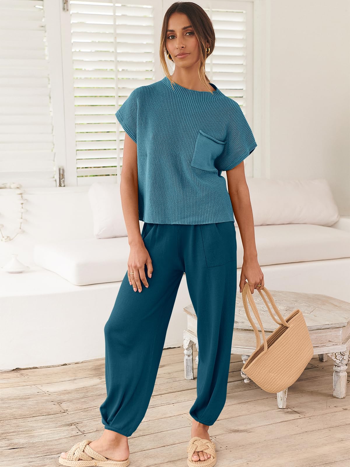 ANRABESS Women's Casual Knit Sweater Set with High Waisted Pants - Cozy Two Piece Outfit for Lounge, Travel & Fall Fashion