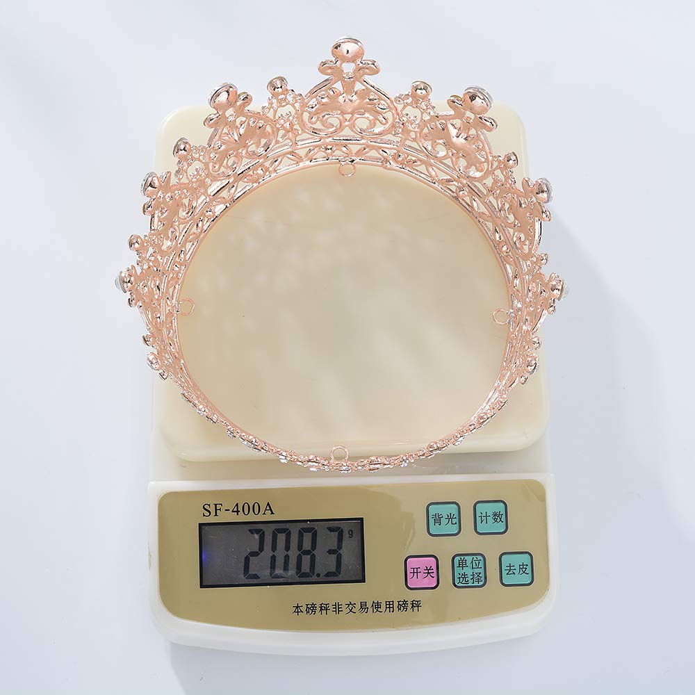 Rose Gold Crystal Crown for Women - Full Round Queen Tiara Headpiece for Pageant, Wedding, Bridal & Costume Parties | Elegant Party Accessory for Prom, Birthday & Special Events