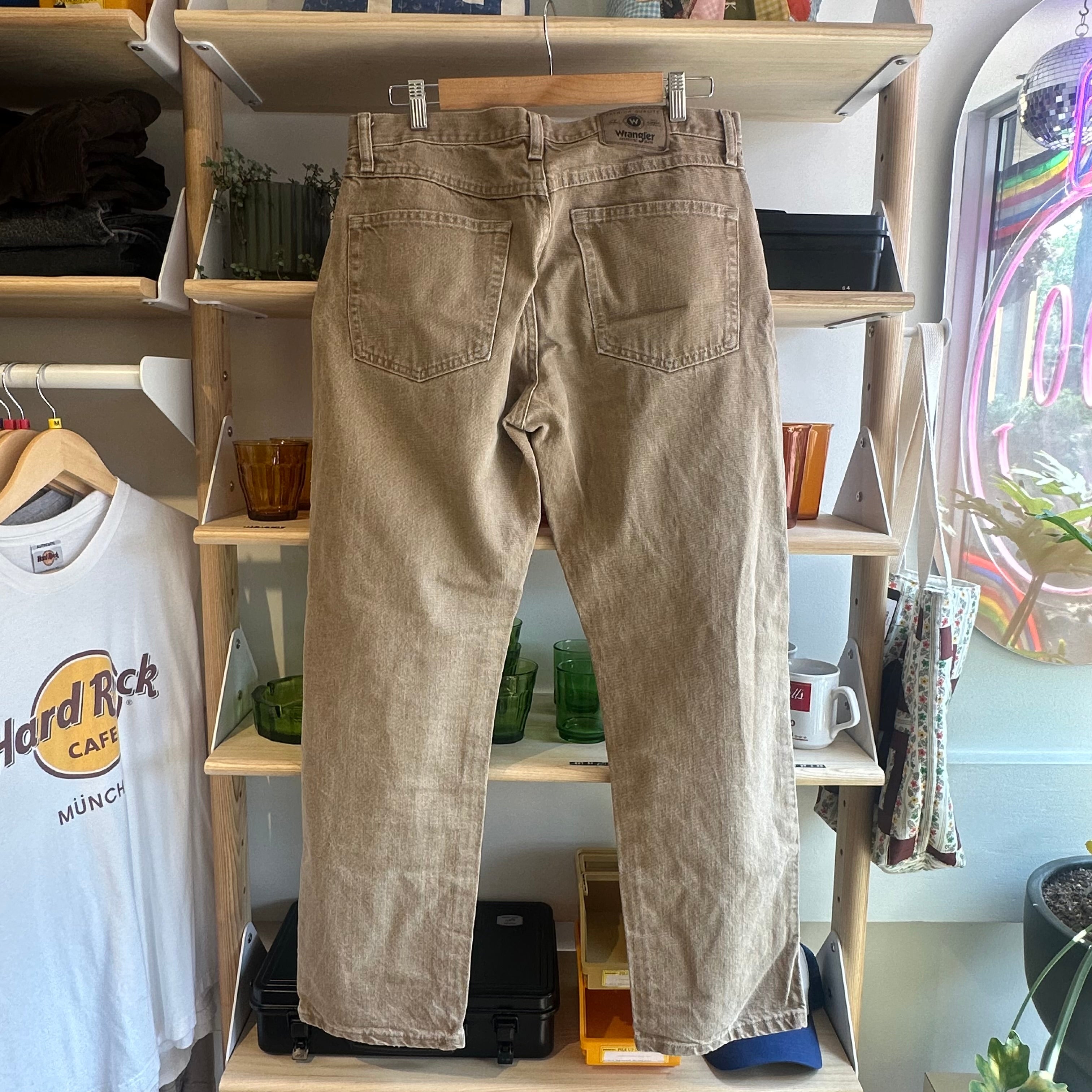 Men's Tan Wrangler Jeans - Size 32 | Classic Fit Denim Pants for Casual Wear, Outdoor Adventures & Everyday Style