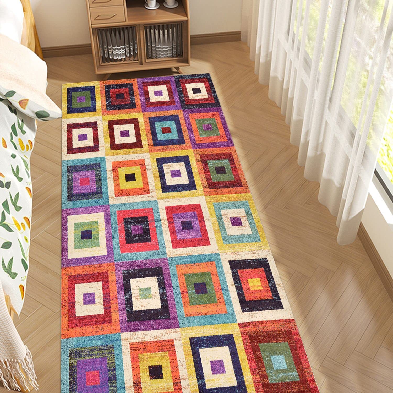 GUBIYU Bohemian Geometric Area Rug - Abstract Patchwork Throw Rug Runner - Stain Resistant & Non-Slip - 23.6x59 Inch Indoor Outdoor Rug for High Traffic Areas - Perfect for Kitchen, Living Room, Backyard & Bathroom Decor - Easy to Clean