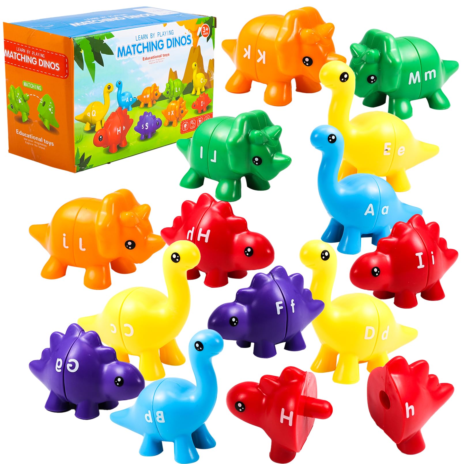 ABC Alphabet Dinosaurs Matching Learning Toys - 26 Letters Dinosaur Game, Montessori Double-Sided Educational Toys for Boys & Girls | Preschool Letter Recognition, Homeschool & Classroom Learning Activities