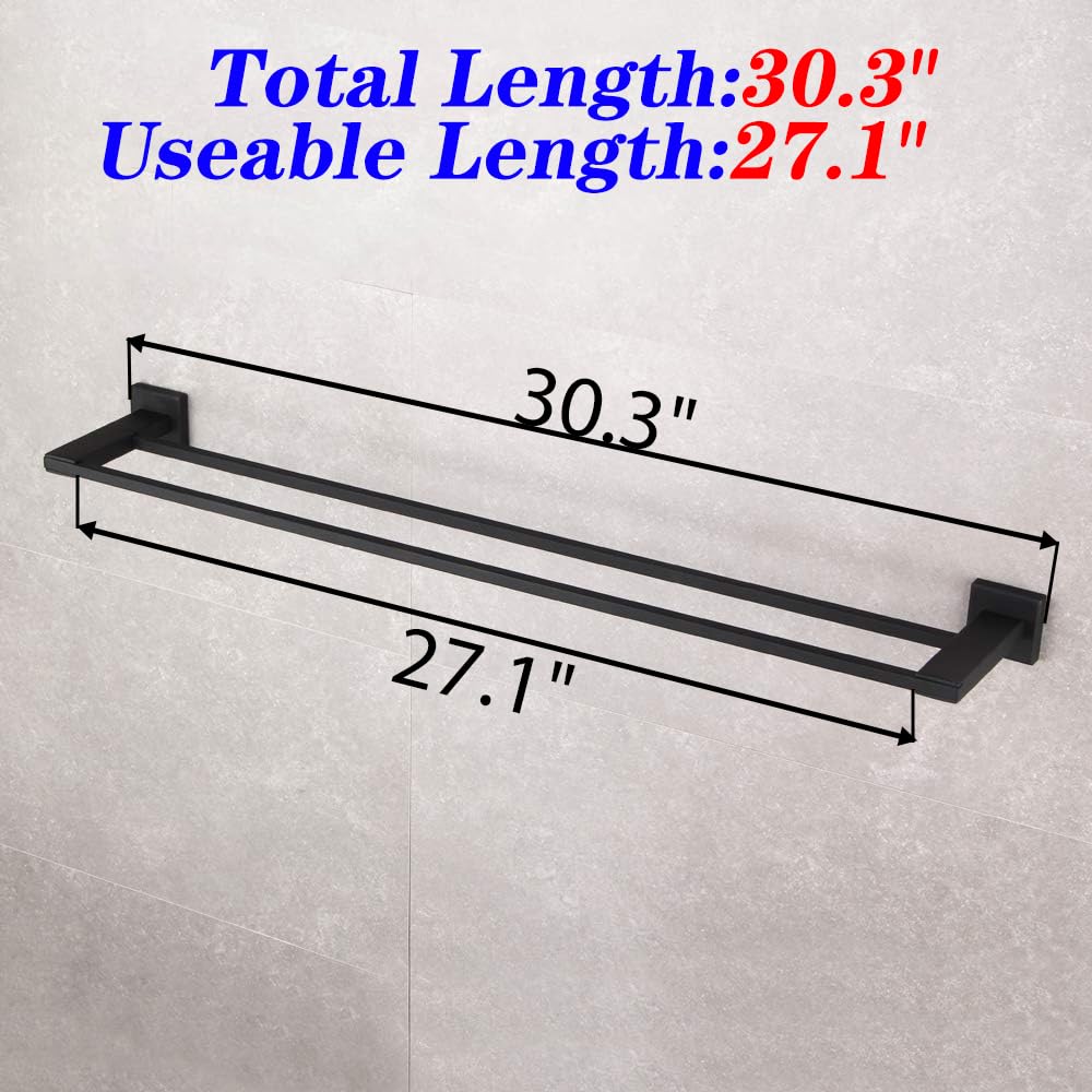 GERZWY 30-Inch Double Bathroom Towel Bar - Stainless Steel Wall Mounted Towel Rack - Modern Matte Black Finish - Perfect for Bathroom, Spa, or Laundry Room Organization