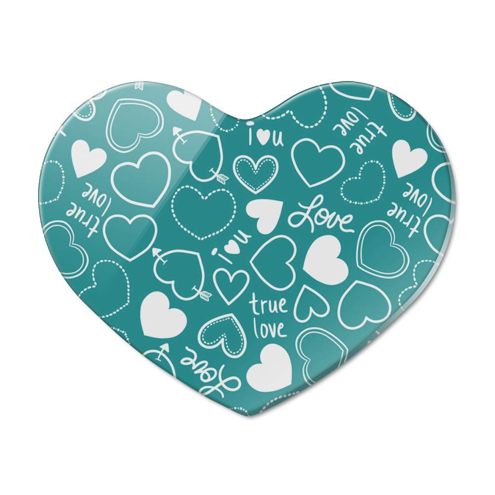 Adorable Teal Turquoise Heart Acrylic Fridge Magnet with Love Pattern - Perfect for Home, Office, or Gift Giving