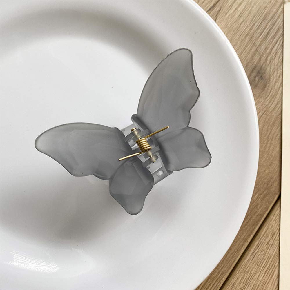 Cute Transparent Butterfly Hair Clips for Women - Candy Color Korean Hair Accessories, Ponytail Crab Clamps, Girls Hairpins (Gray) - Perfect for School, Work, and Party Hairstyles