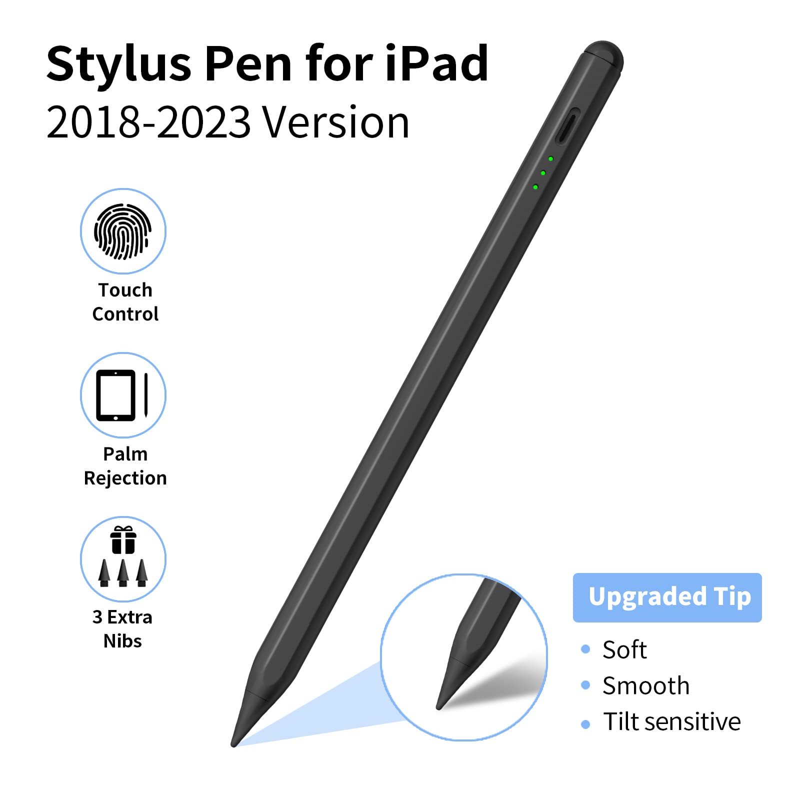 Apple Pencil Stylus for iPad 10th/9th/8th/7th/6th Gen, iPad Mini 6th/5th, iPad Air 5th/4th/3rd, iPad Pro 11 & 12.9 Inch - Tilt & Pressure Sensitive with Palm Rejection - Perfect for Drawing, Note-Taking & Digital Art