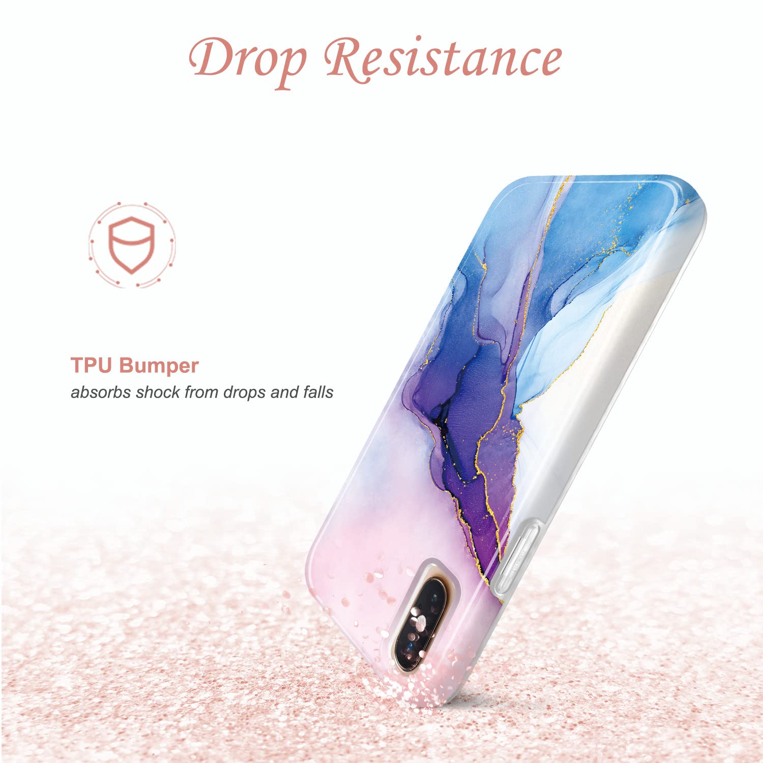 JIAXIUFEN iPhone X/Xs Case - Gold Sparkle Glitter Marble Slim Shockproof TPU Soft Silicone Cover (Blue Purple) | Protective Phone Case for Women, Everyday Use & Gift Giving