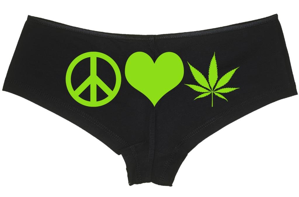 Knaughty Knickers Women's Peace Love Pot Weed Print Rave Hot Sexy Boyshort Panties - Perfect for Music Festivals, Rave Parties & Intimate Moments