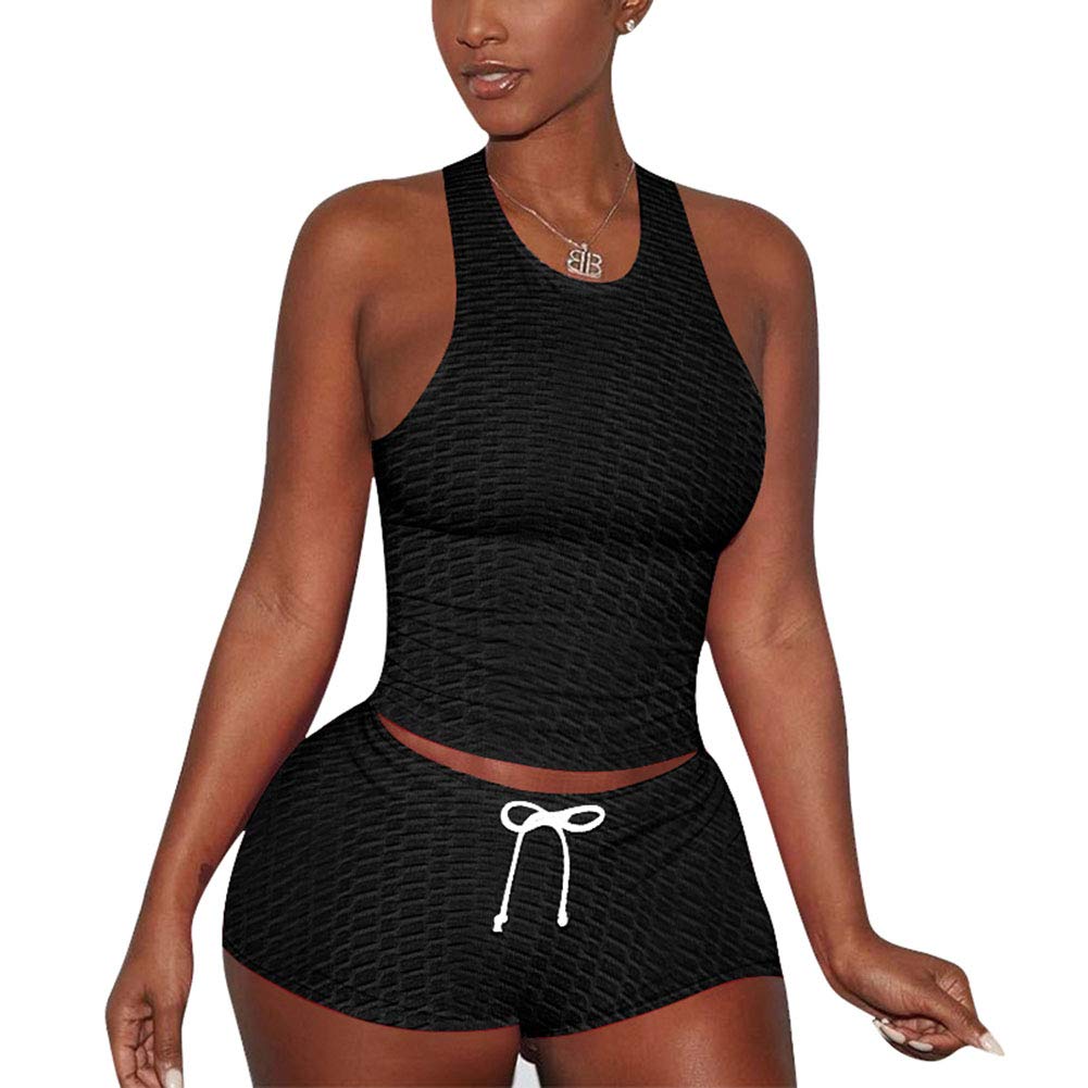 Women's 2 Piece Workout Set - Sexy Yoga Vest Top & High Waist Shorts Gym Outfit for Running, Yoga & Fitness Training