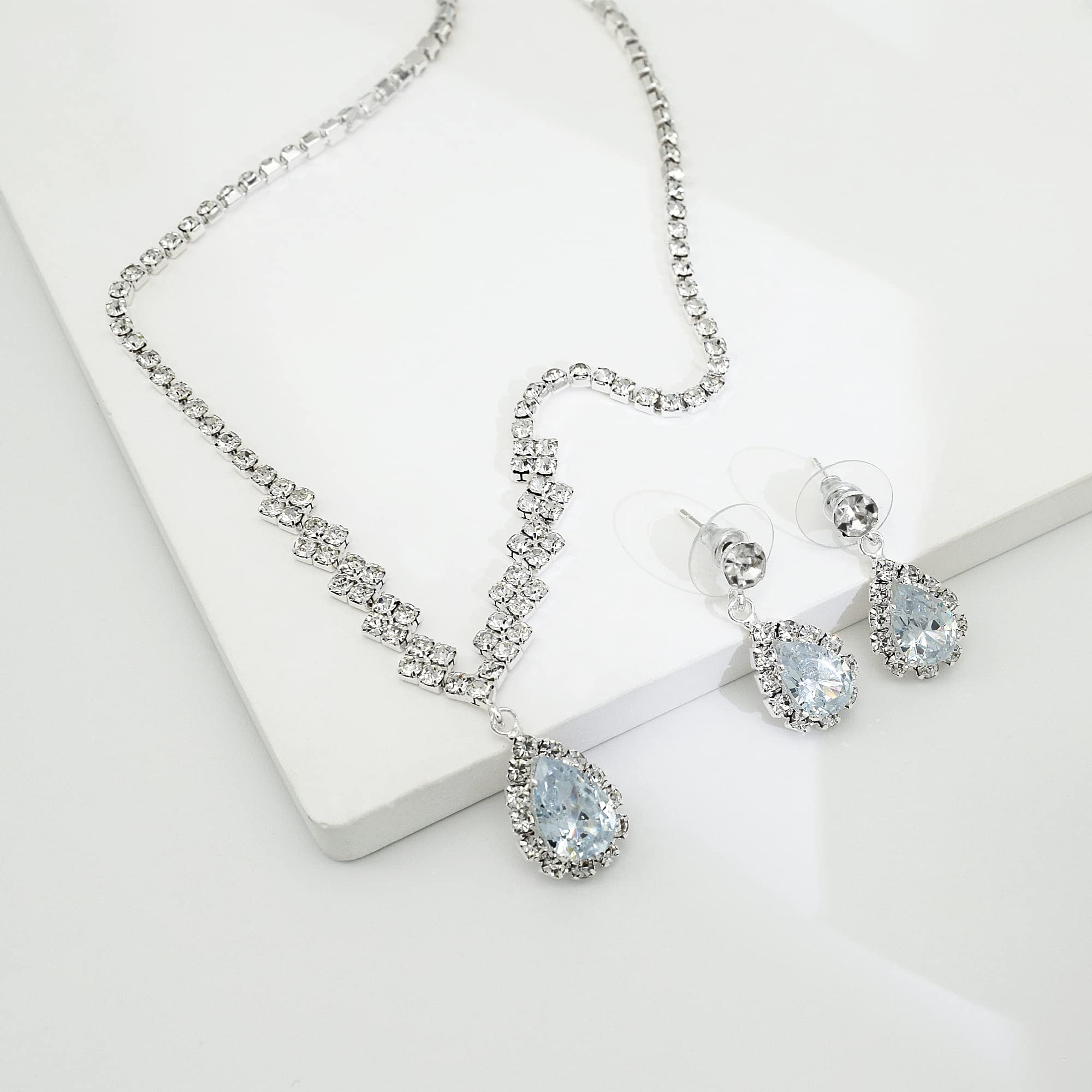 UDYLGOON Rhinestone Crystal Bridal Jewelry Set - Earrings & Necklace for Bride & Bridesmaids | Wedding, Prom, Evening Gown Accessories