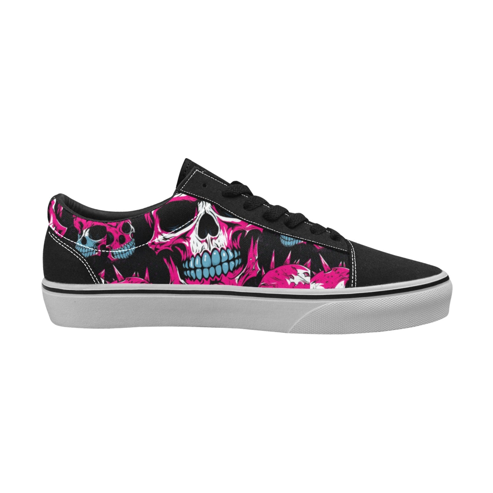 Punk Pink Skull Lace-Up Canvas Shoes for Women - Gothic Streetwear Fashion Sneakers - Perfect for Casual Wear, Concerts, and Halloween Costumes