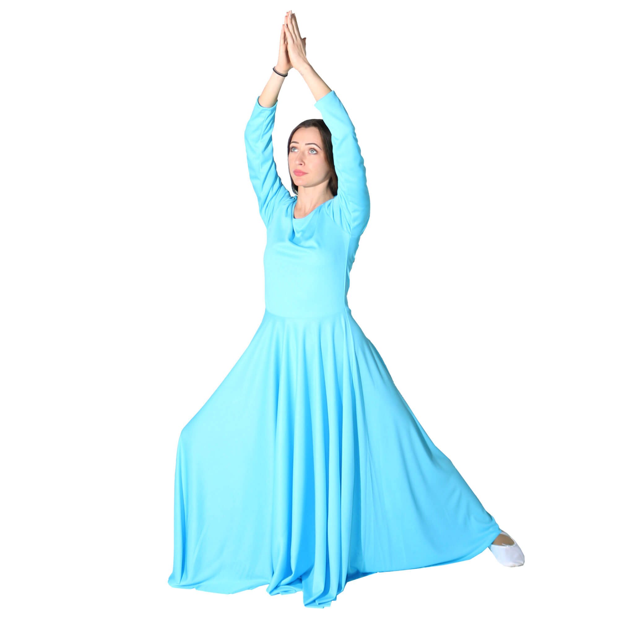 Danzcue Women's Loose Fit Long Sleeve Dance Dress - Flowy Praise Worship Dress for Church, Ballet & Contemporary Dance Performance