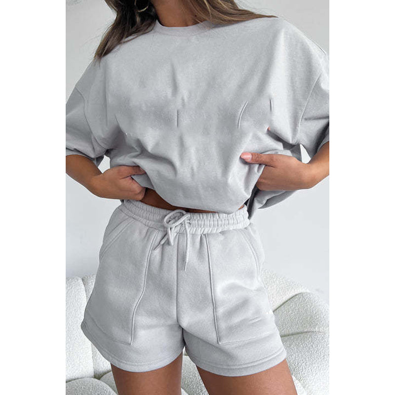 Women's Short Sleeve Pullover and Shorts 2-Piece Outfit Set - Casual Summer Lounge Wear for Beach, Vacation & Home Comfort