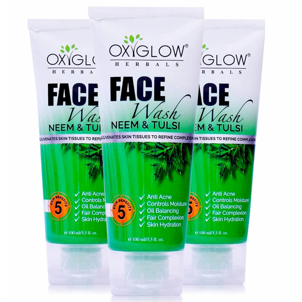 OxyGlow Herbals Neem Tulsi Face Wash 100g - Acne Control, Oil Balancing & Pimple Prevention for All Skin Types | Pack of 3 | Deep Cleansing, Hydration & Fairness Boost | Perfect for Daily Skincare Routine & Acne-Prone Skin Treatment