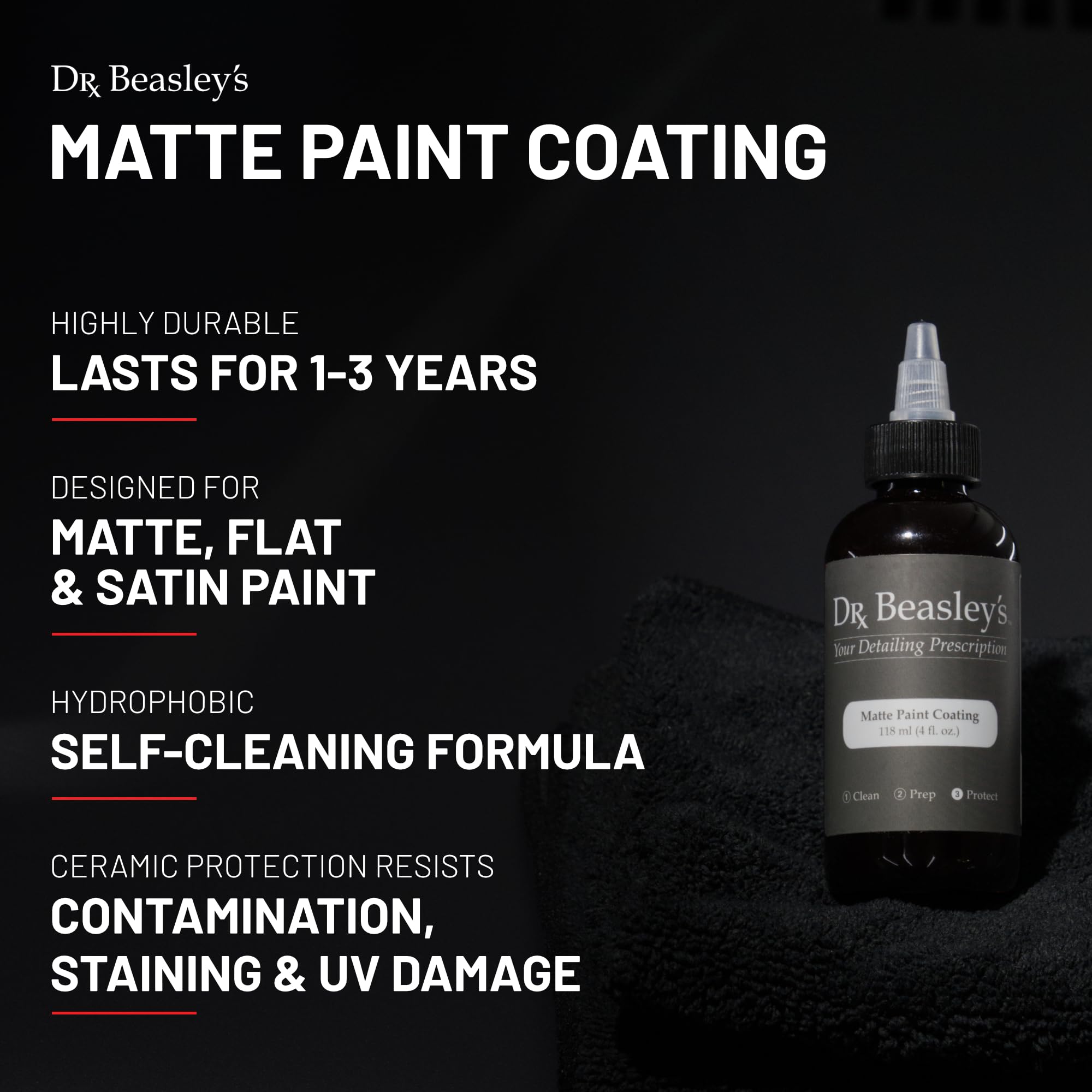 Dr. Beasley's Mini Matte Car Care Kit - Instant Bonding Coating, 2+ Years Paint Protection with Body Wash, Final Finish & Paint Cleanser | Perfect for Detailing, Ceramic Coating & Matte Finish Maintenance
