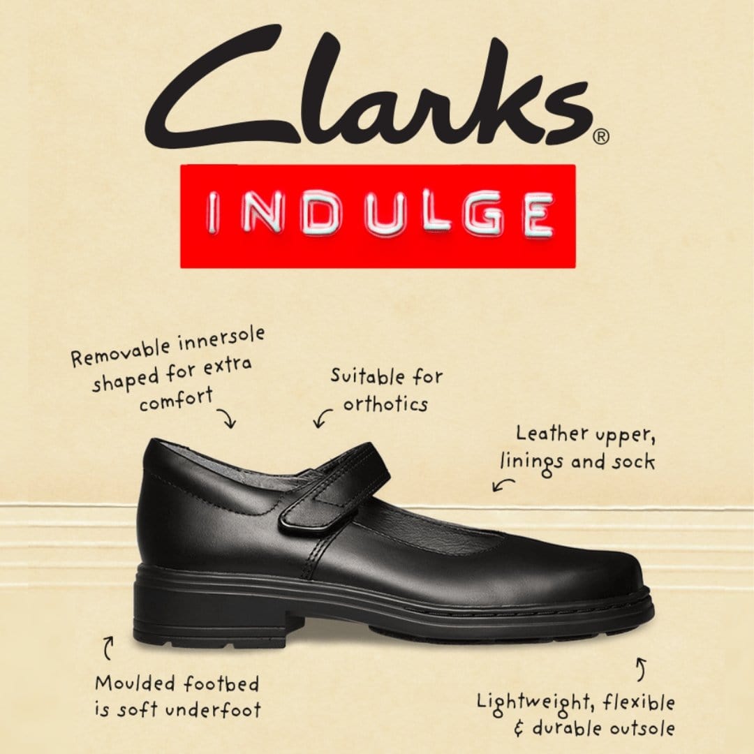 CLARKS Kids' Indulge Mary Jane Triple Black Leather Shoes - Width E | Comfortable & Stylish School Shoes for Girls