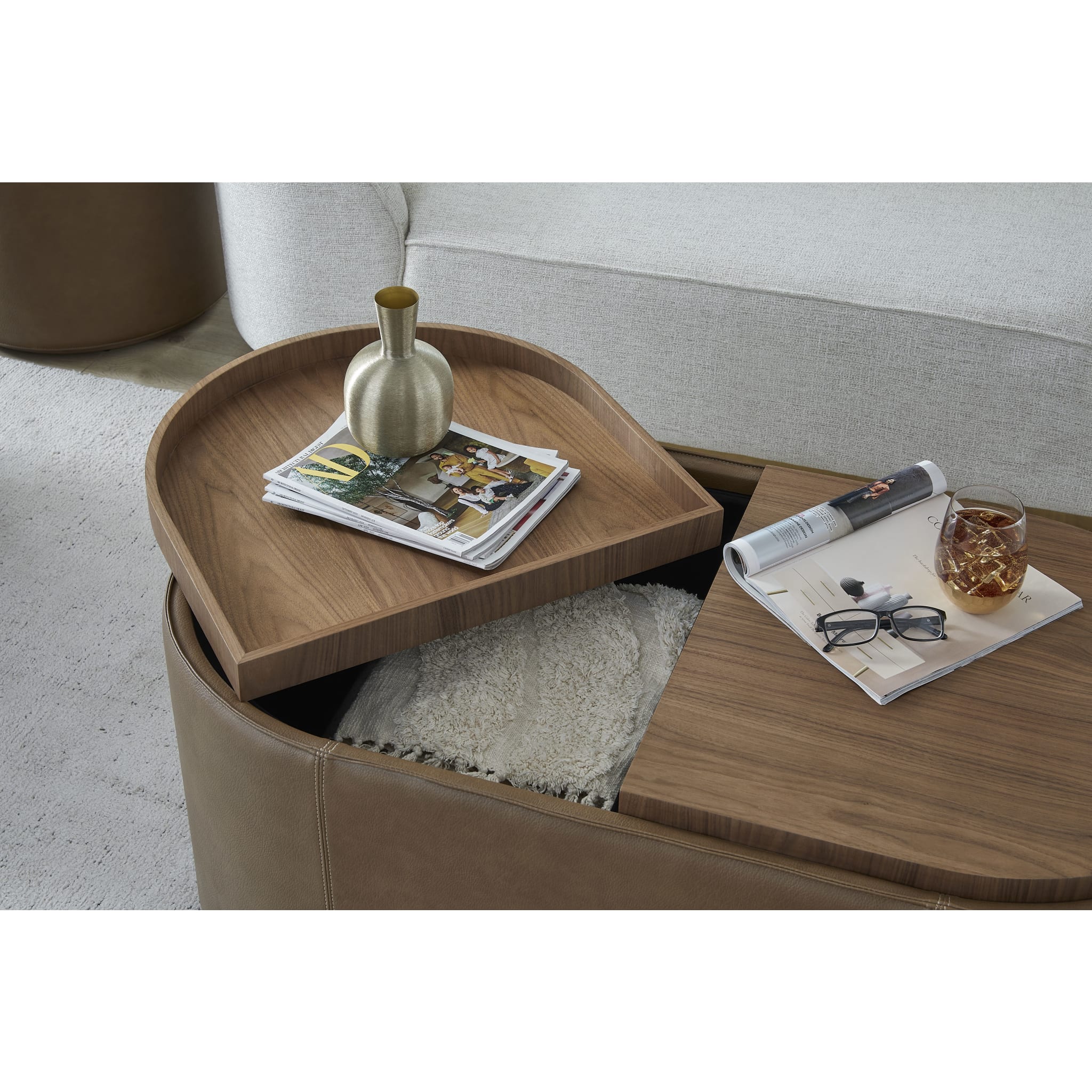 Yeal Leather Upholstered Storage Coffee Table with Wooden Tray Top and Casters - Modern Living Room Furniture with Hidden Storage for Remote, Books & Decor - Perfect for Small Spaces and Home Organization