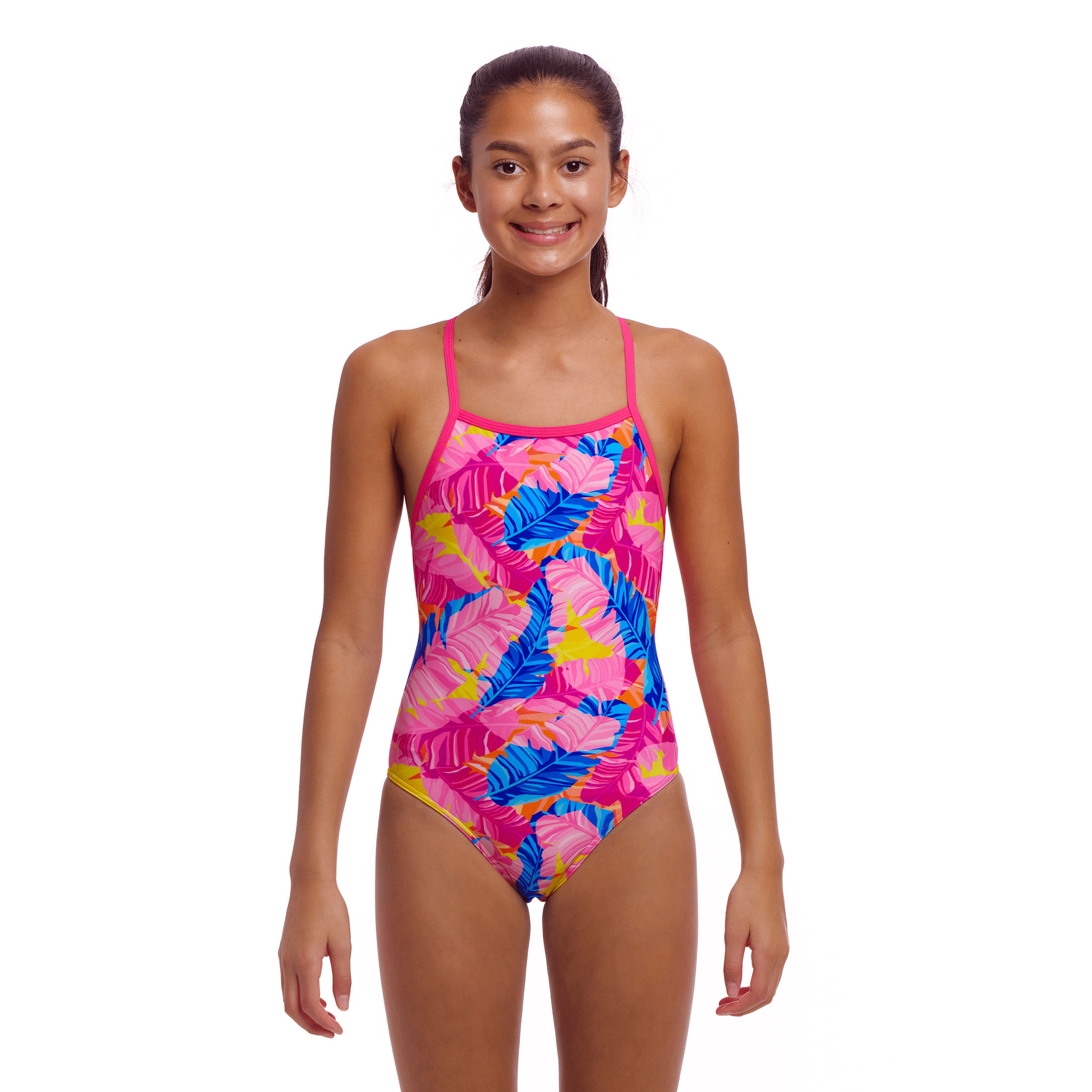 Funkita Just Jungle Tie Me Tight Girls Swimsuit - Stylish One-Piece Bathing Suit for Kids, Perfect for Pool Parties, Beach Vacations & Summer Water Activities