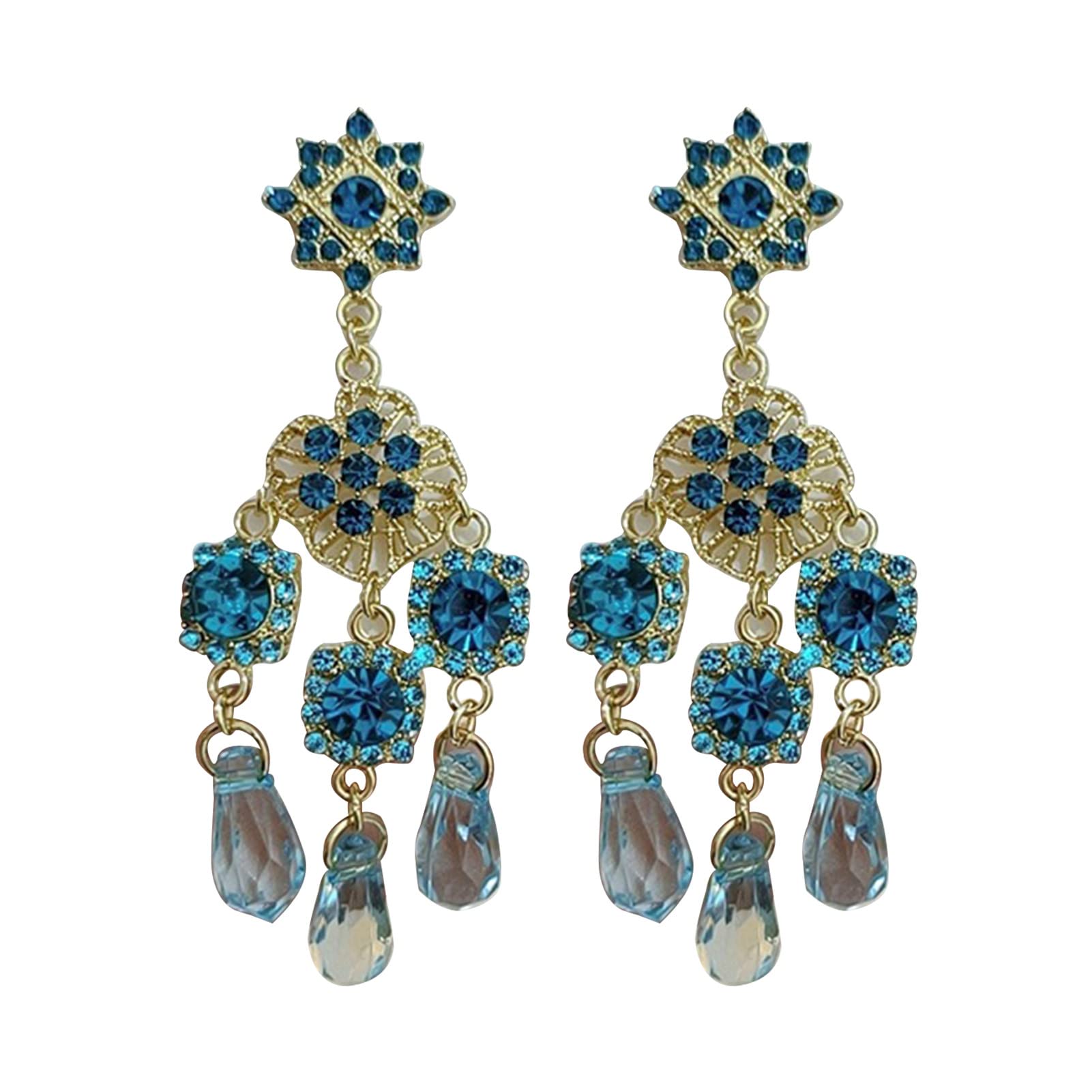 Elegant Blue Vintage Dangle Earrings - Faux Crystal Tassel Drop Earrings for Women | Perfect for Weddings, Parties & Special Occasions