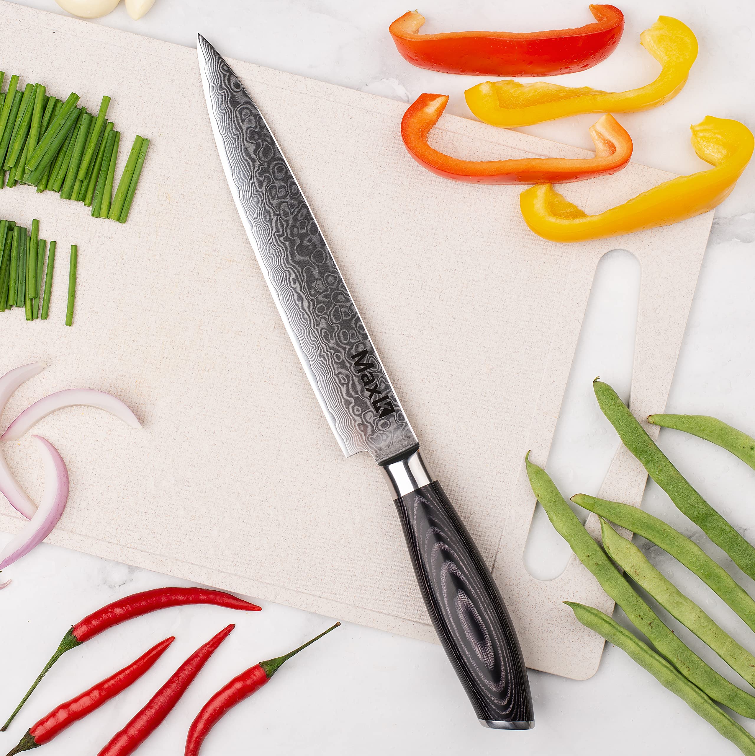Premium 6-Piece Knife Set with Pakka Wood Handle & Free Knife Stand - Ultra Sharp 67-Layer Forged Steel Blades for Professional Chefs - Perfect for Slicing Meat, Dicing Vegetables, Chopping Fruits - Ideal for Home Kitchens, Restaurants & Culinary Gifts