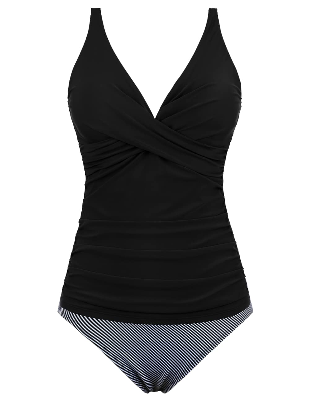 Hilor Women's Tankini Swimsuits - Front Twist V Neck Swim Top with Tummy Control, Two Piece Bathing Suit, Shirred Swimwear for Beach, Pool & Vacation