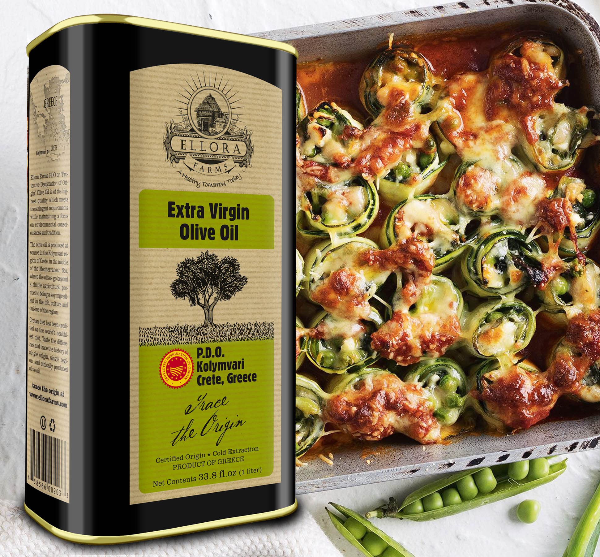 Ellora Farms Greek Extra Virgin Olive Oil - Certified Single Estate PDO, Traceable, Harvested in Crete, Kosher Certified, 1L x 3 Tins (101.4 Fl Oz) - Perfect for Cooking, Salad Dressings & Gourmet Recipes