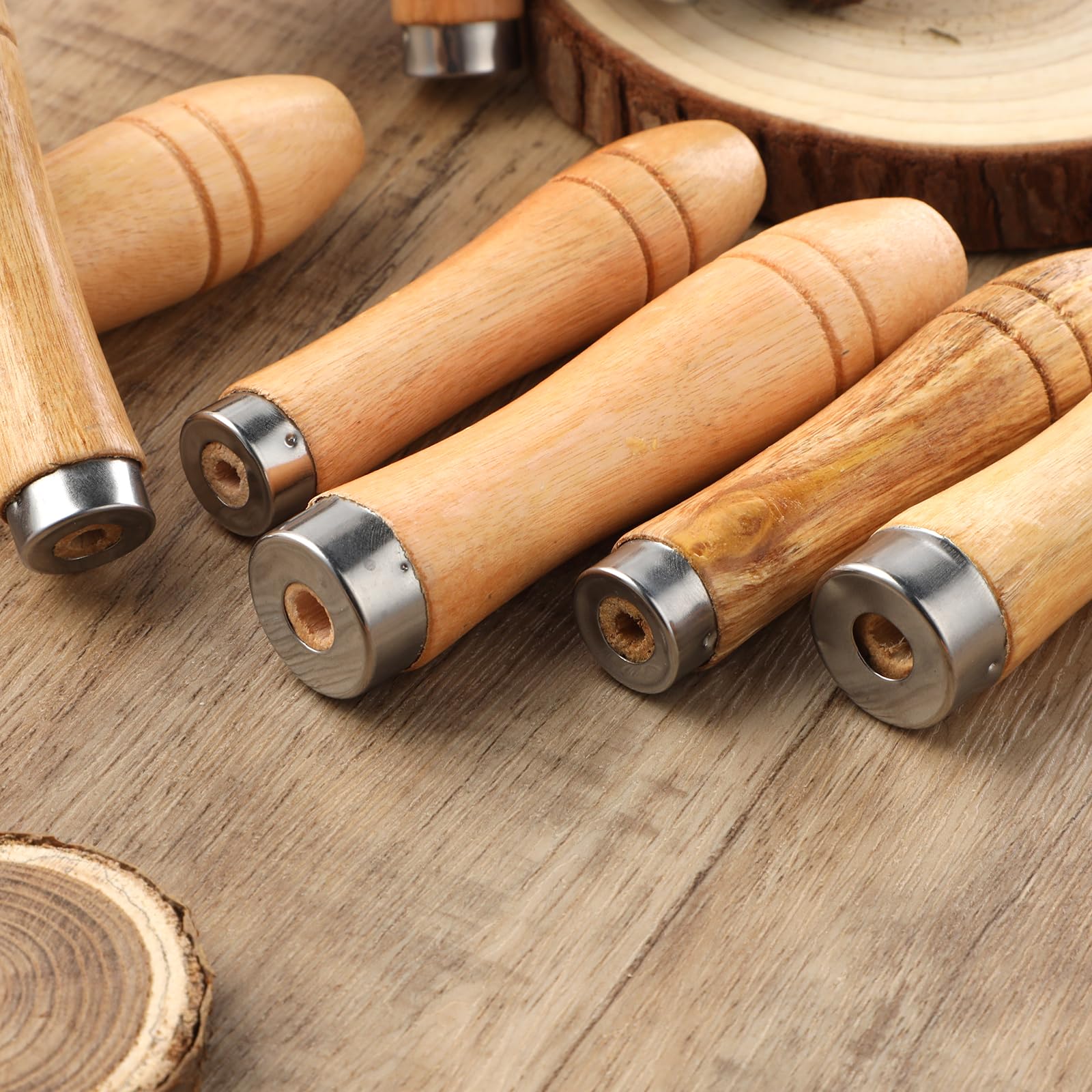 12-Piece Wooden File Handle Set with Metal Collars - Round Hole Small Handles for Metal Files, Hand Drills & Screwdrivers - Perfect for DIY Projects, Woodworking & Metalworking Tools