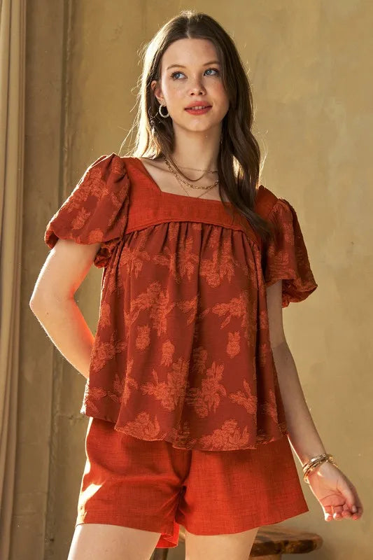 Square Neck Puff Sleeve Blouse for Women - Elegant Ruffled Top with Floral Print | Perfect for Office Wear, Date Night & Spring Outfits