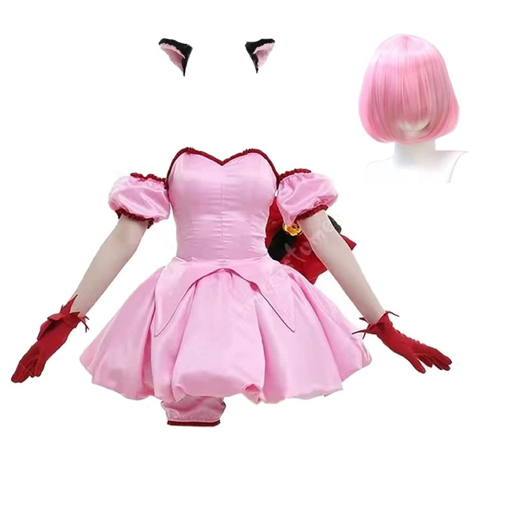 Momomiya Ichigo Wig - Pink Short Anime Cosplay Wig for Tokyo Mew Mew Costume with Dress Gloves | Perfect for Cosplay, Halloween, Anime Conventions & Themed Parties