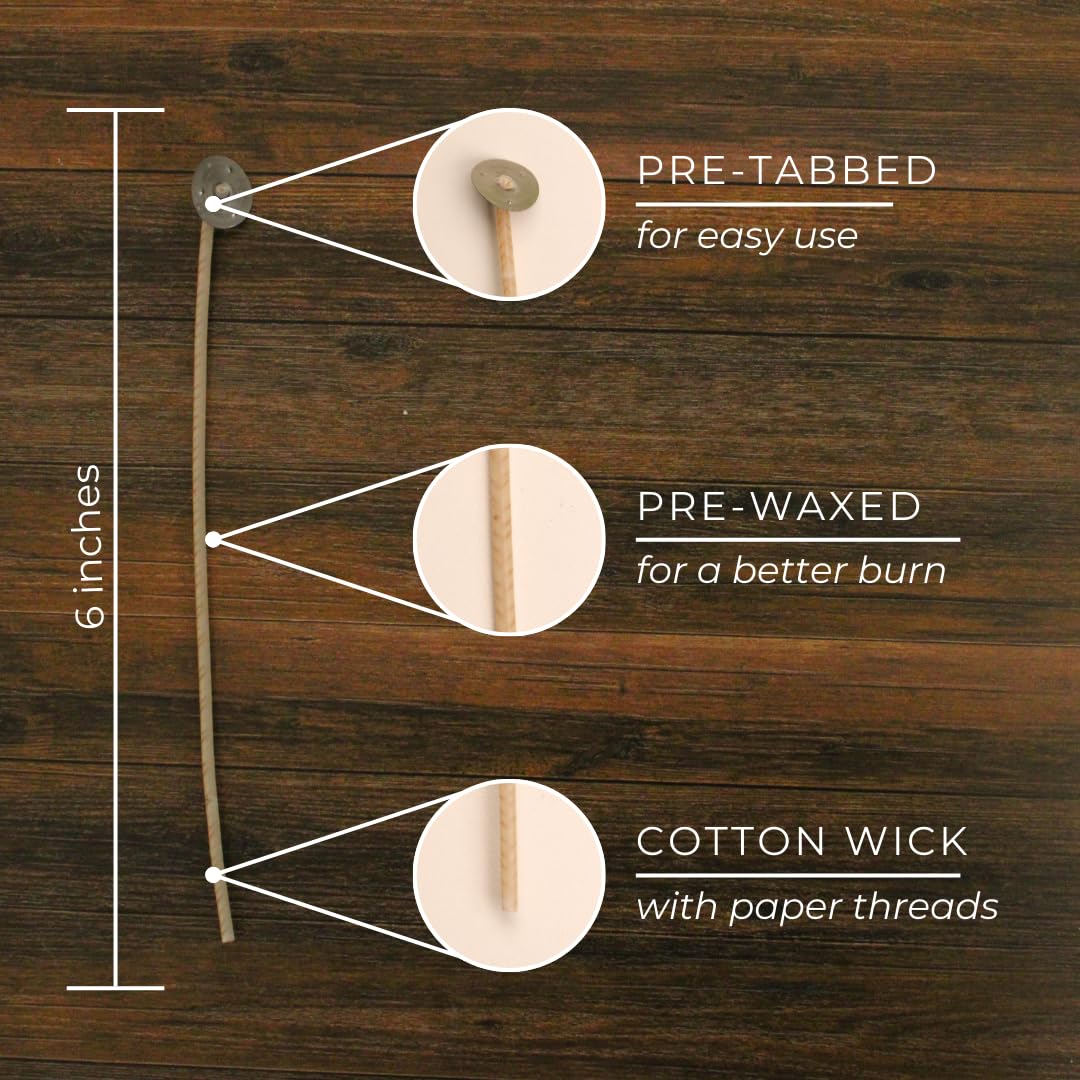 Premium Candle Wicks for Candle Making - 6 Inch Cotton CD 8 Stabilo Wicks (100pcs) - Natural White Candle Making Supplies for DIY, Home Decor & Relaxation - Perfect for Soy Wax, Beeswax & Paraffin Candles